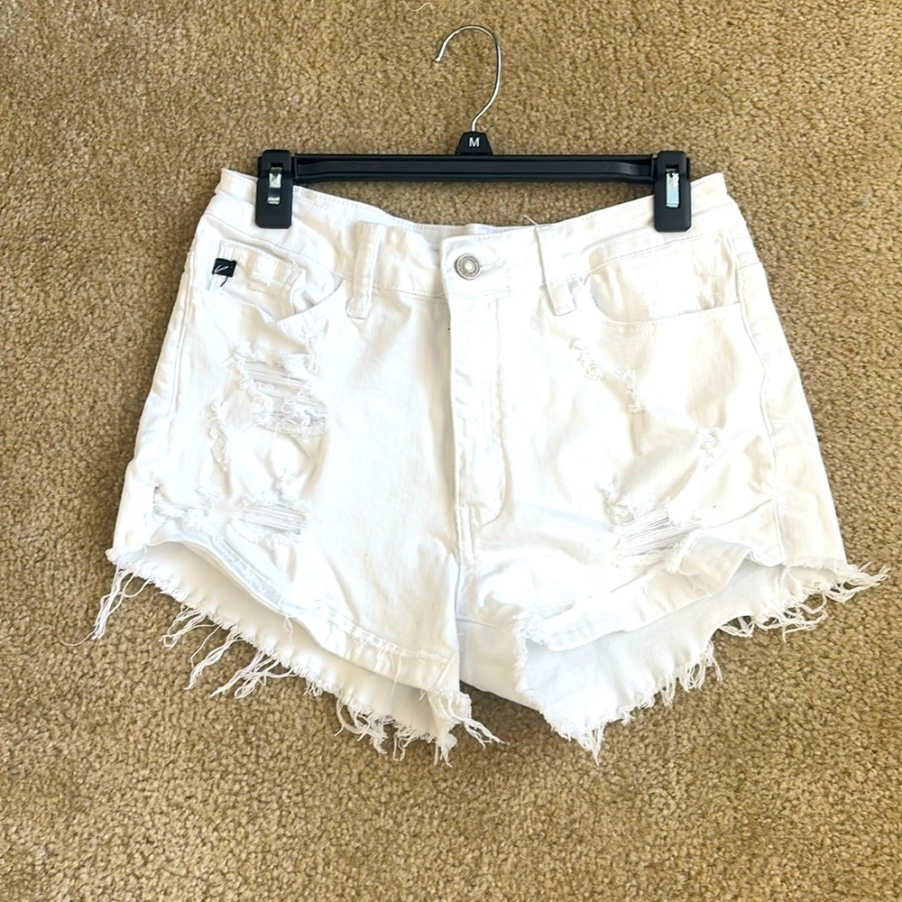 Juniors white denim frayed shorts